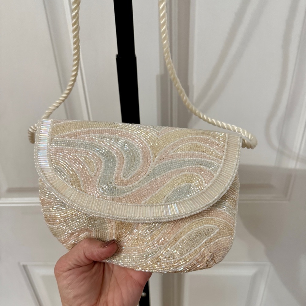 La Regale Cream, Pastels and Silver Beaded Crossbody Bag Prom wear